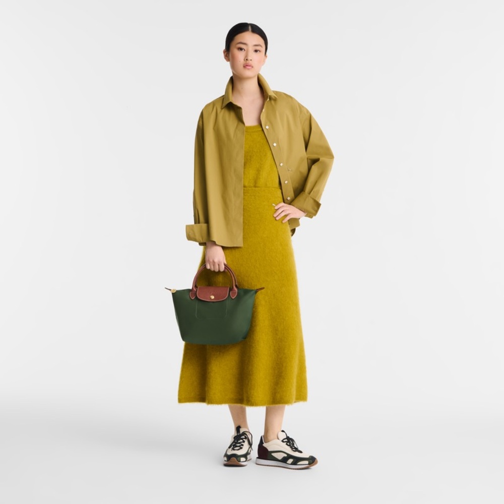 SOLD. Longchamp British Green Medium Le Pliage Top Handle Tote